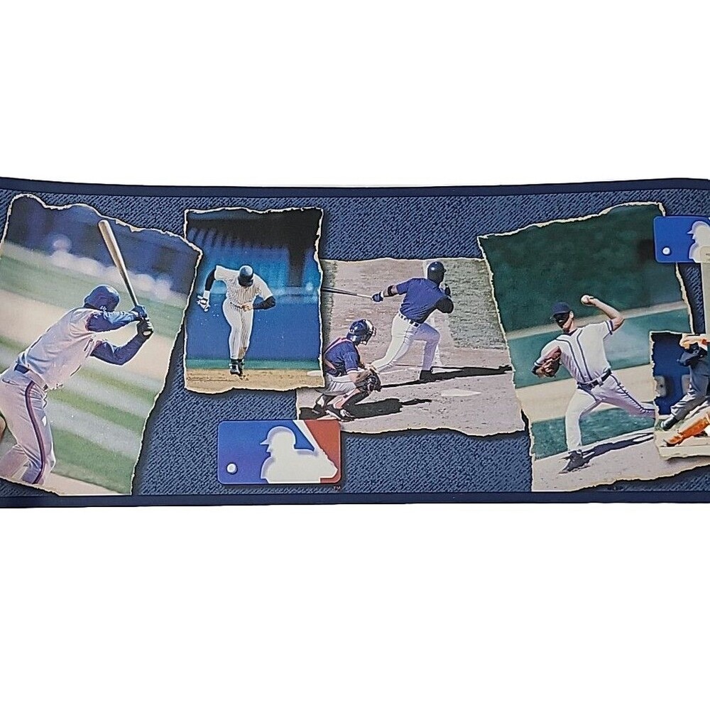 Village Wallpaper Border MLB Baseball Players 2 Rolls 15 Feet Each Blue